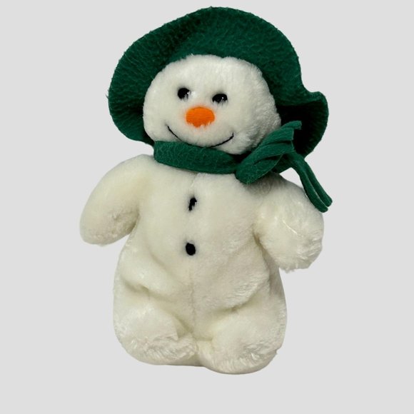 Vintage Eden Toys The Snowman White Plush Green Hat Scarf Stuffed Animal Toy 8”